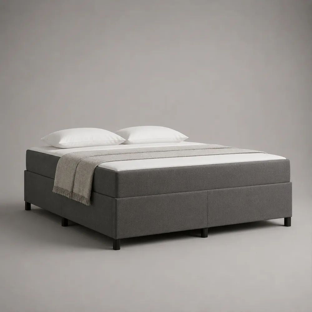 Lit à sommier tapissier 2 places en tissu gris avec matelas à ressorts ensachés, 160 × 200 cm
