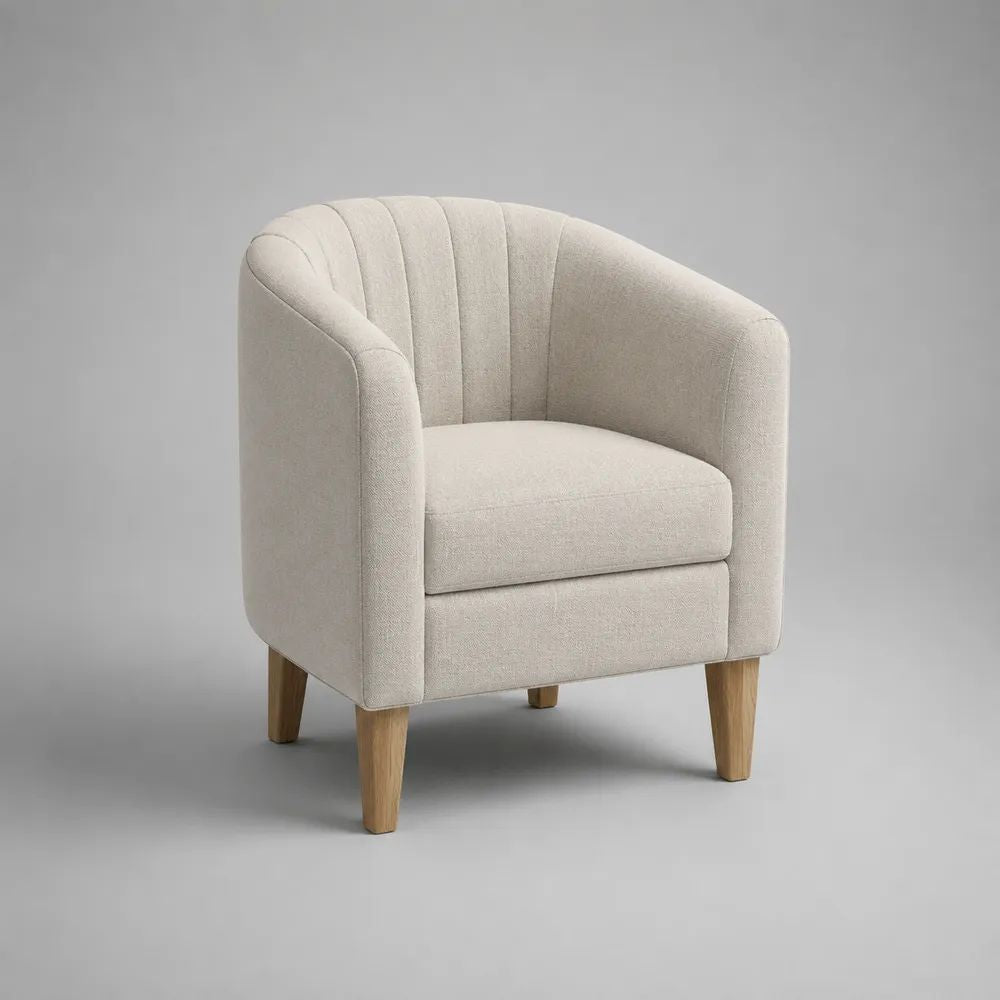Fauteuil de salon 1 place en tissu bouclé écru avec pieds en bois, 73 × 74 × 80 cm