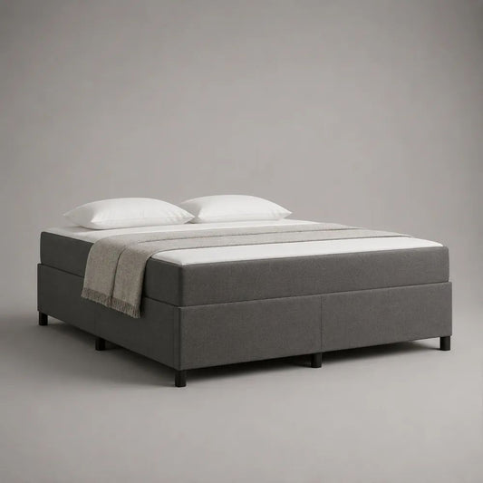 Lit à sommier tapissier 2 places en tissu gris avec matelas à ressorts ensachés, 160 × 200 cm