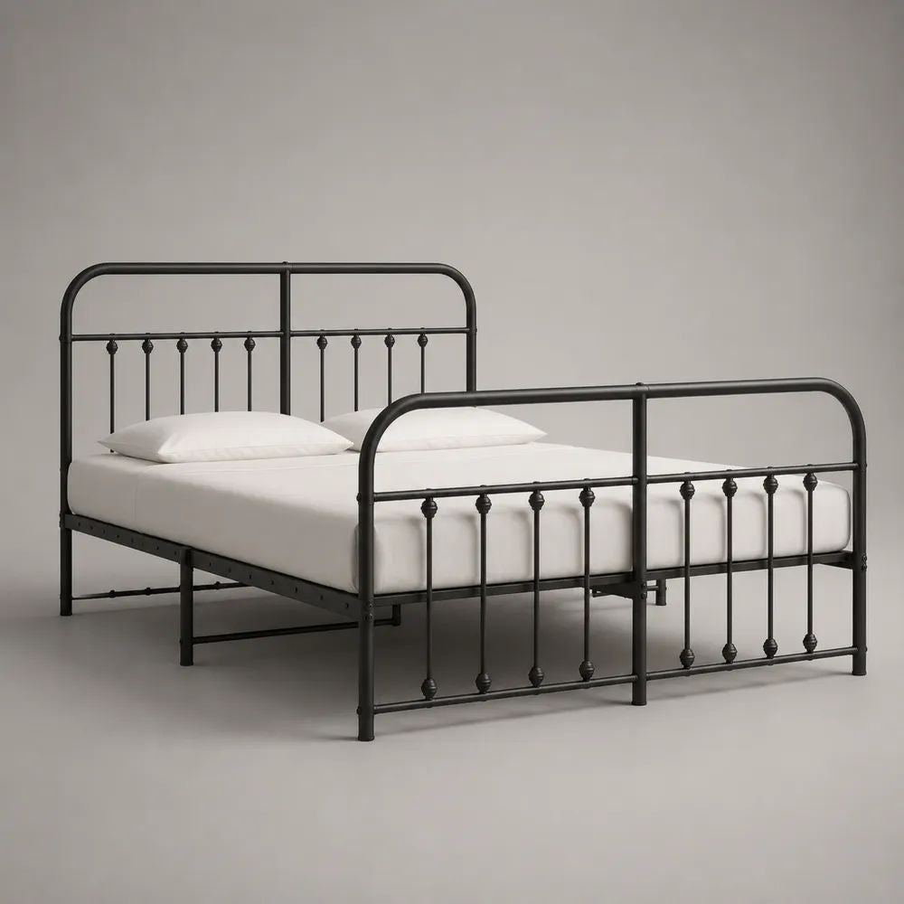 Lit double en acier noir 198 x 146 x 110 cm pour matelas 140 x 190 cm