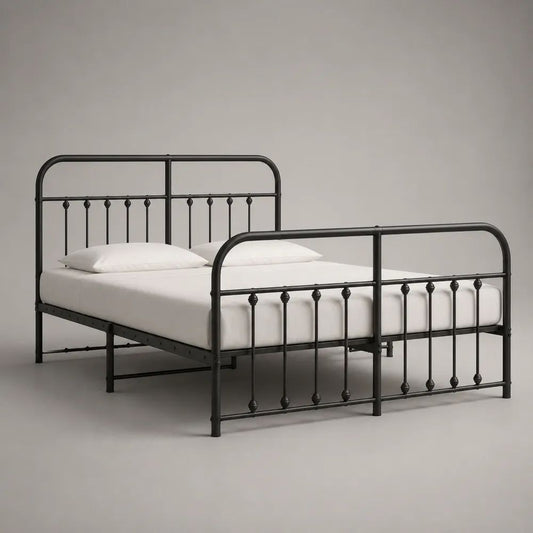 Lit double en acier noir 198 x 146 x 110 cm pour matelas 140 x 190 cm