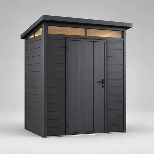 Abri de jardin en acier galvanisé anthracite à toit monopente et porte verrouillable, 180 × 120 × 210 cm