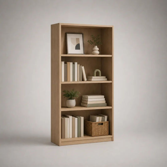 Bibliothèque ouverte en bois à 4 niveaux, effet chêne naturel, 80 × 30 × 180 cm