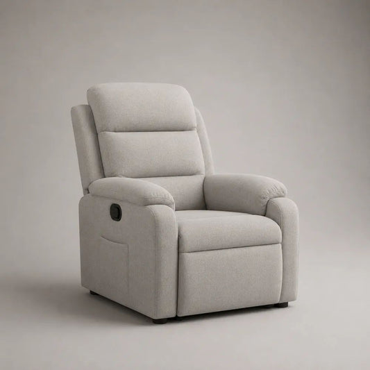 Fauteuil relax manuel 1 place en tissu beige clair avec dossier haut, 92 × 96 × 105 cm