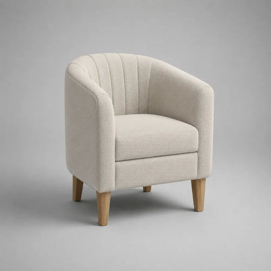 Fauteuil de salon 1 place en tissu bouclé écru avec pieds en bois, 73 × 74 × 80 cm