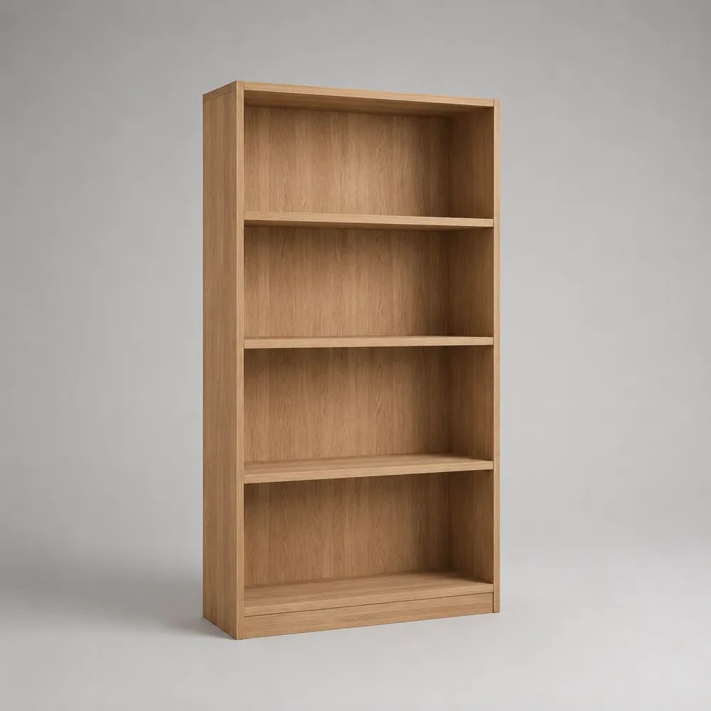 Bibliothèque ouverte rectangulaire en bois à 4 niveaux, chêne naturel, 90 × 30 × 180 cm