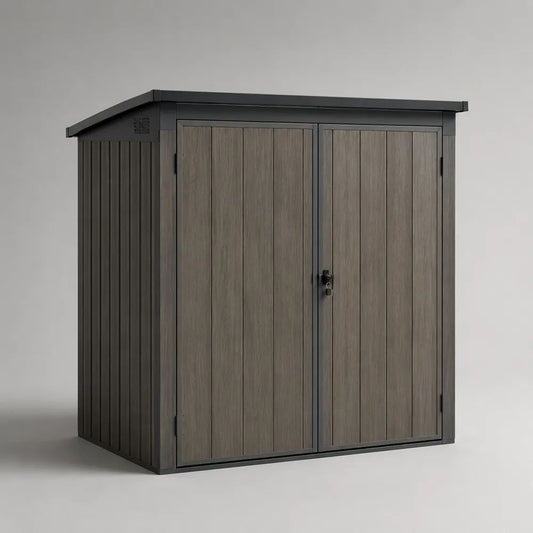 Abri de jardin extérieur verrouillable à double porte en acier galvanisé et bois composite, gris anthracite et brun, 180 × 121 × 190 cm